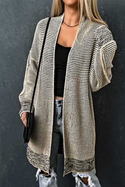 Pink Plaid Contrast Trim Casual Knit Long Cardigan 