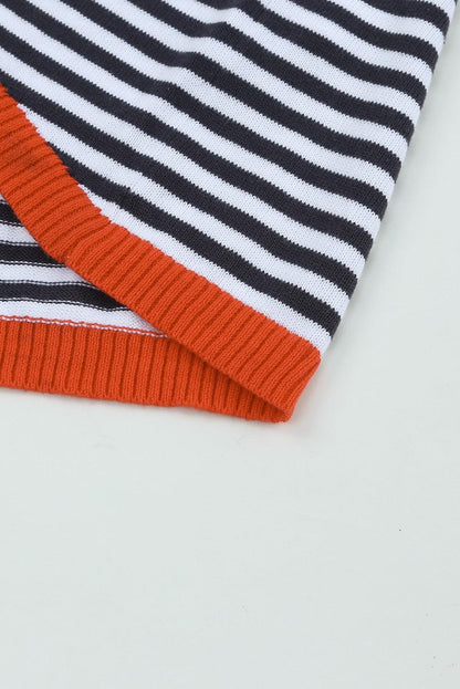 Striped Colorblock Trim Knit Pullover Sweater 