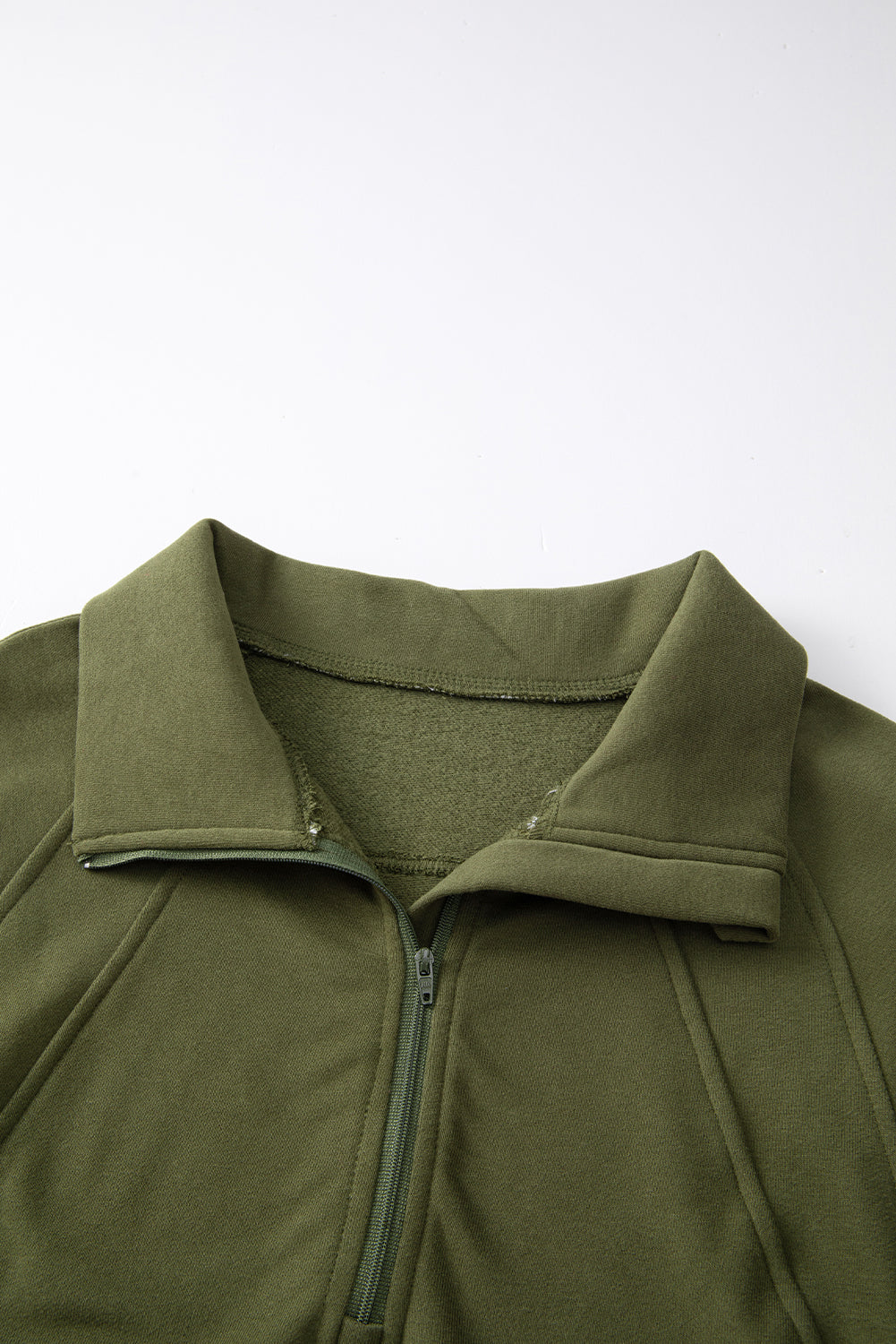 Smoke Green Zip Up Stand Collar Ribbed Thumbhole Sleeve Sweatshirt 