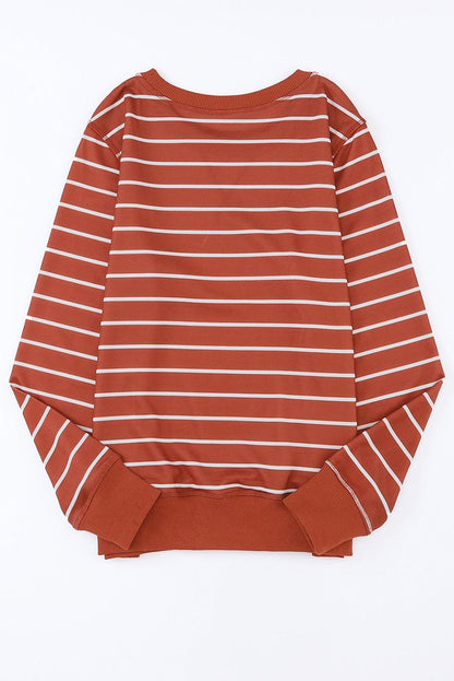Striped Print Casual Pullover Long Sleeve Top for Women - Vesteeto