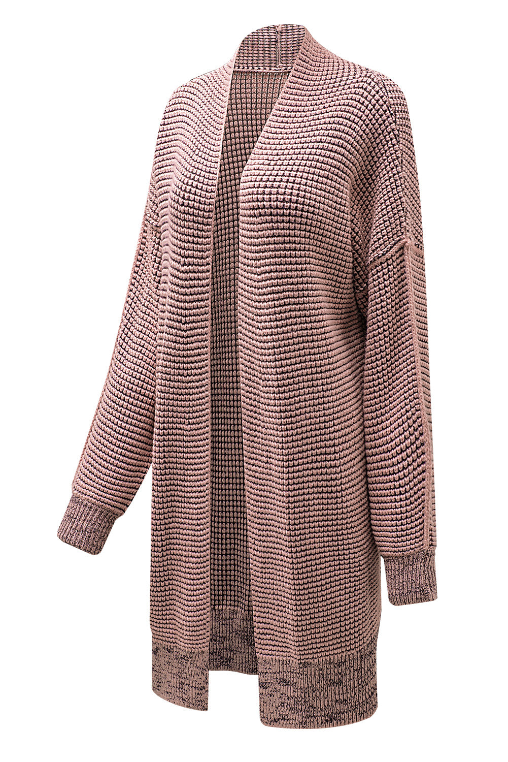 Pink Plaid Contrast Trim Casual Knit Long Cardigan 