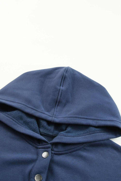 Light Blue Casual Batwing Sleeve Pocket Henley Hoodie 