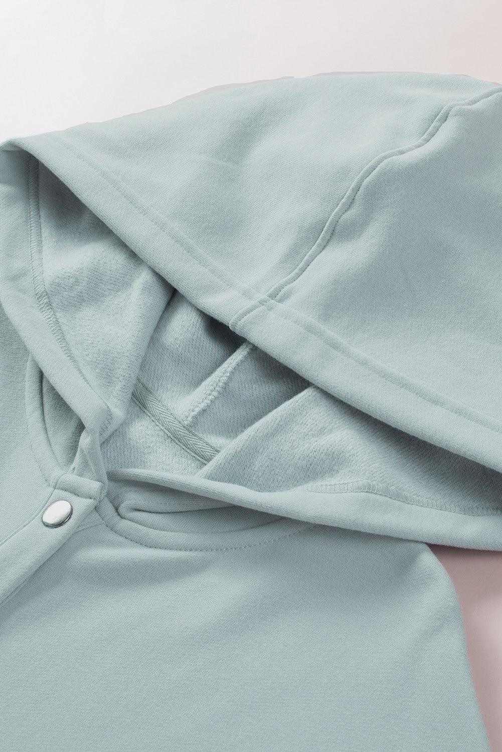 Light Blue Casual Batwing Sleeve Pocket Henley Hoodie 