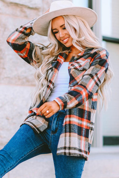 Brown Plaid Button Up Long Sleeve Flannel Shacket 