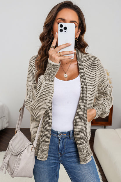 Brown Chunky Knit Pocketed Drop Sleeve Cardigan 