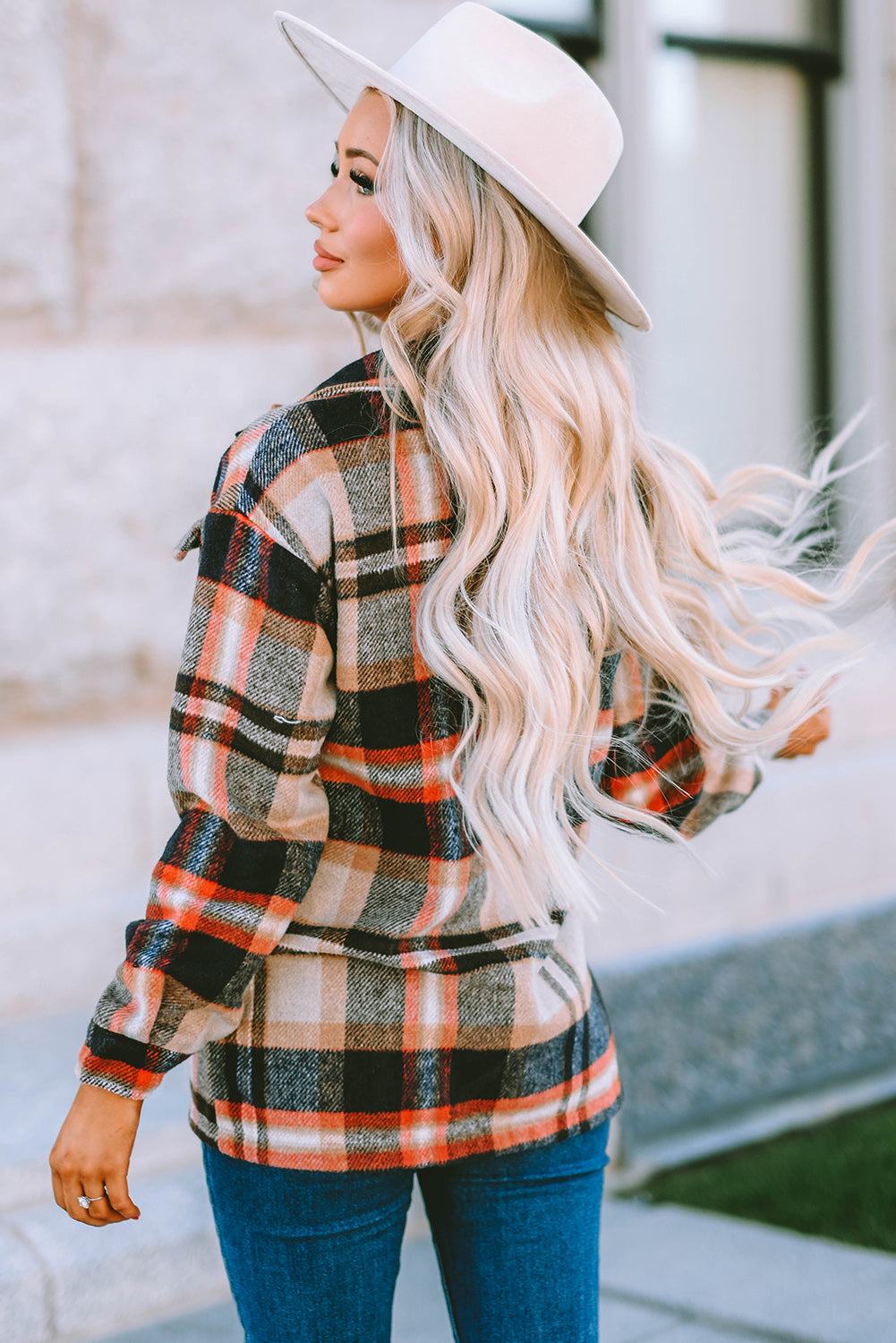 Brown Plaid Button Up Long Sleeve Flannel Shacket 