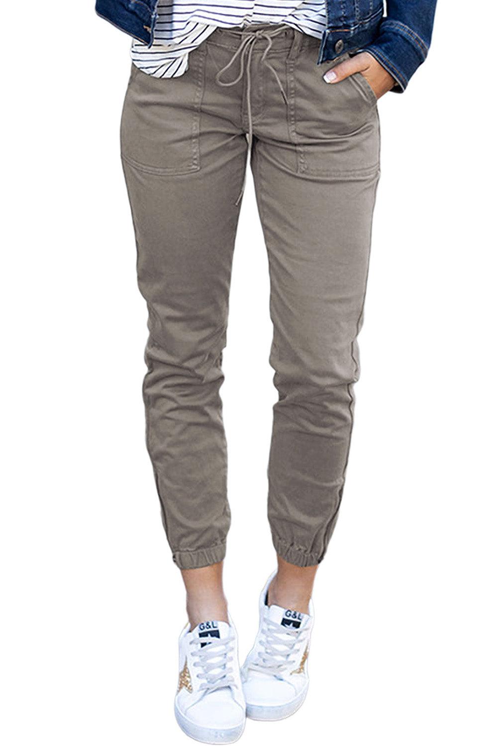 Green Slim Fit Pocketed Casual High Waisted Pants - Vesteeto