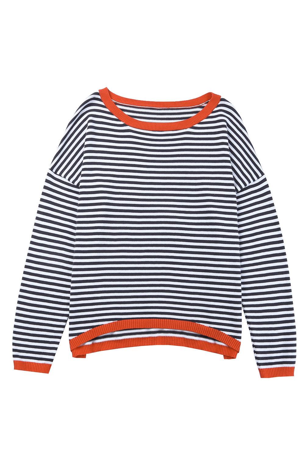 Striped Colorblock Trim Knit Pullover Sweater 