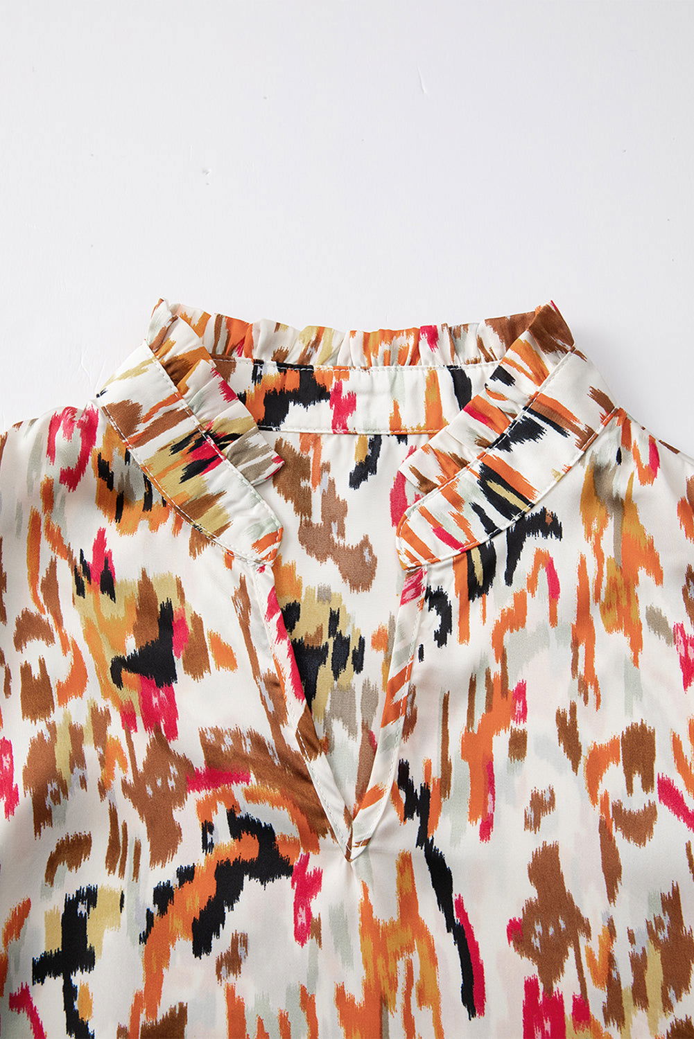 Multicolor Abstract Print 3/4 Puff Sleeve Ruffle Blouse - Vesteeto