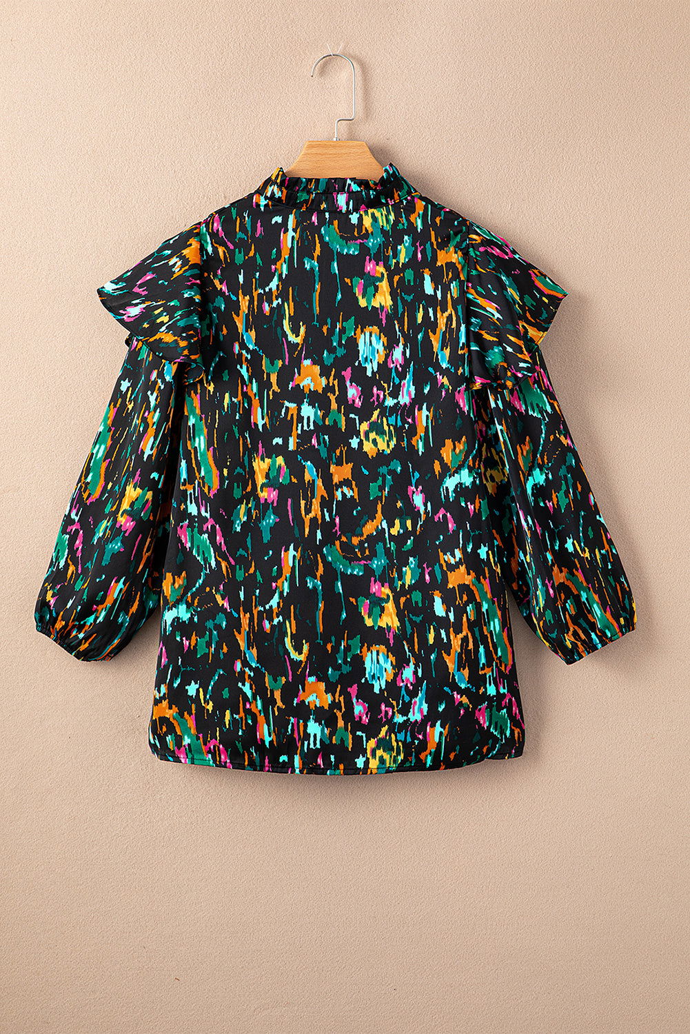 Multicolor Abstract Print 3/4 Puff Sleeve Ruffle Blouse - Vesteeto