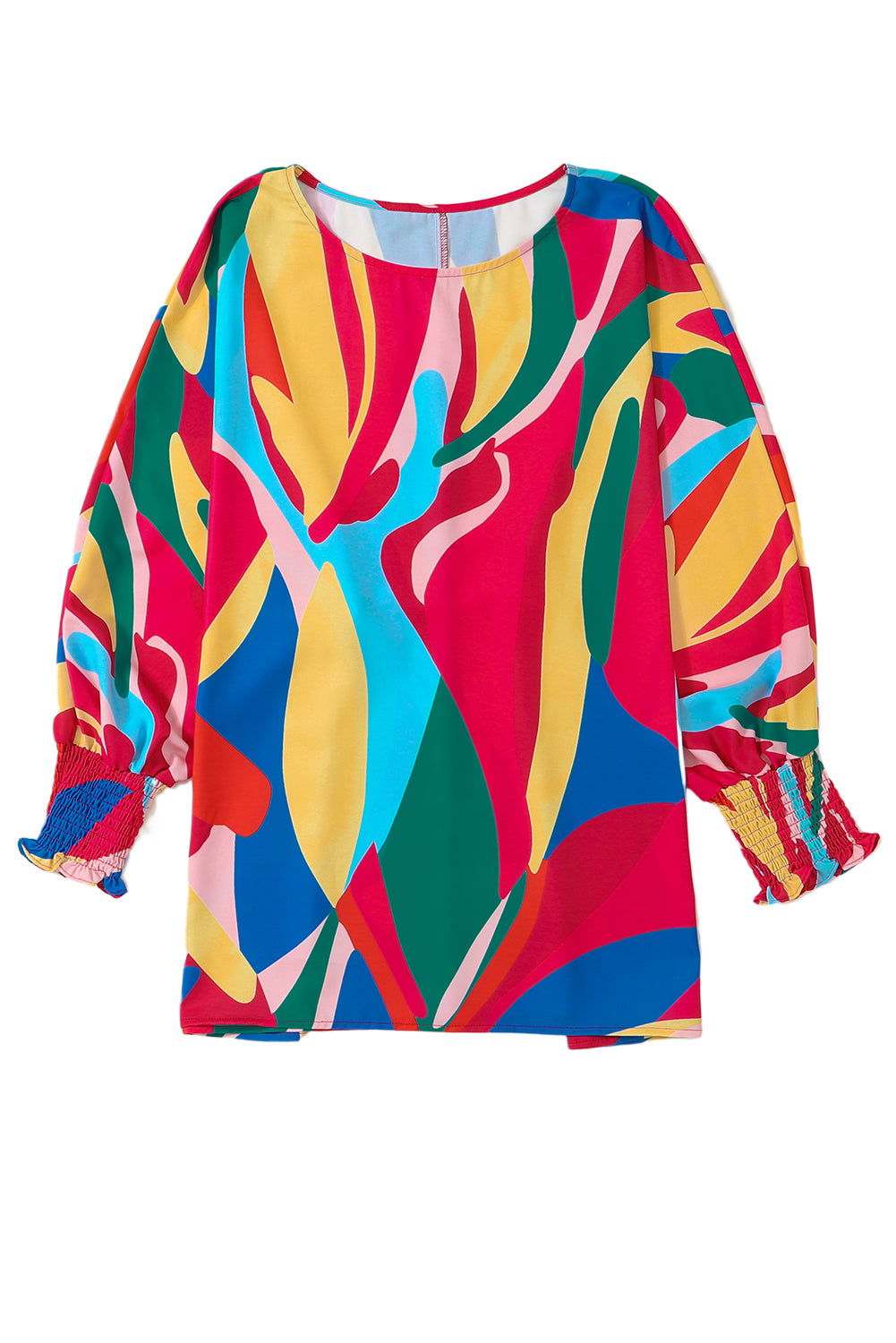 Multicolor Abstract Print Smocked Cuffs 3/4 Sleeve Blouse - Vesteeto