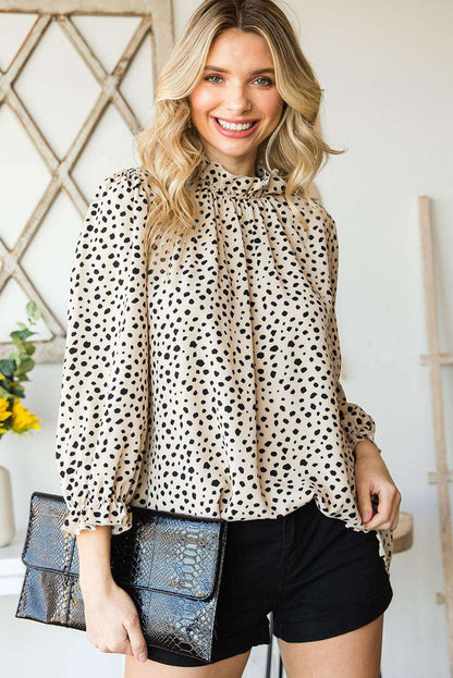 Brown Leopard Sleeves Blouse