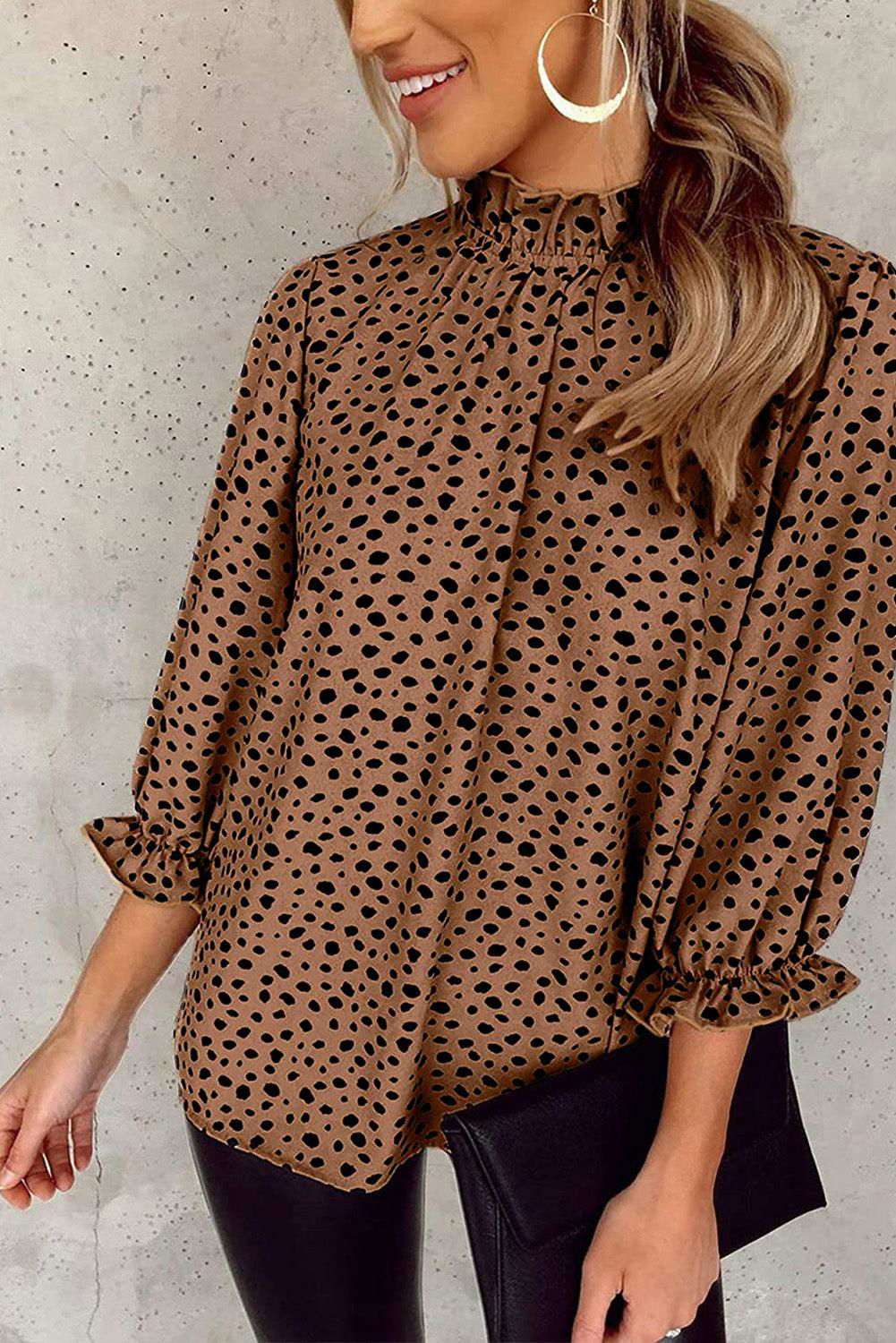 Brown Leopard Sleeves Blouse