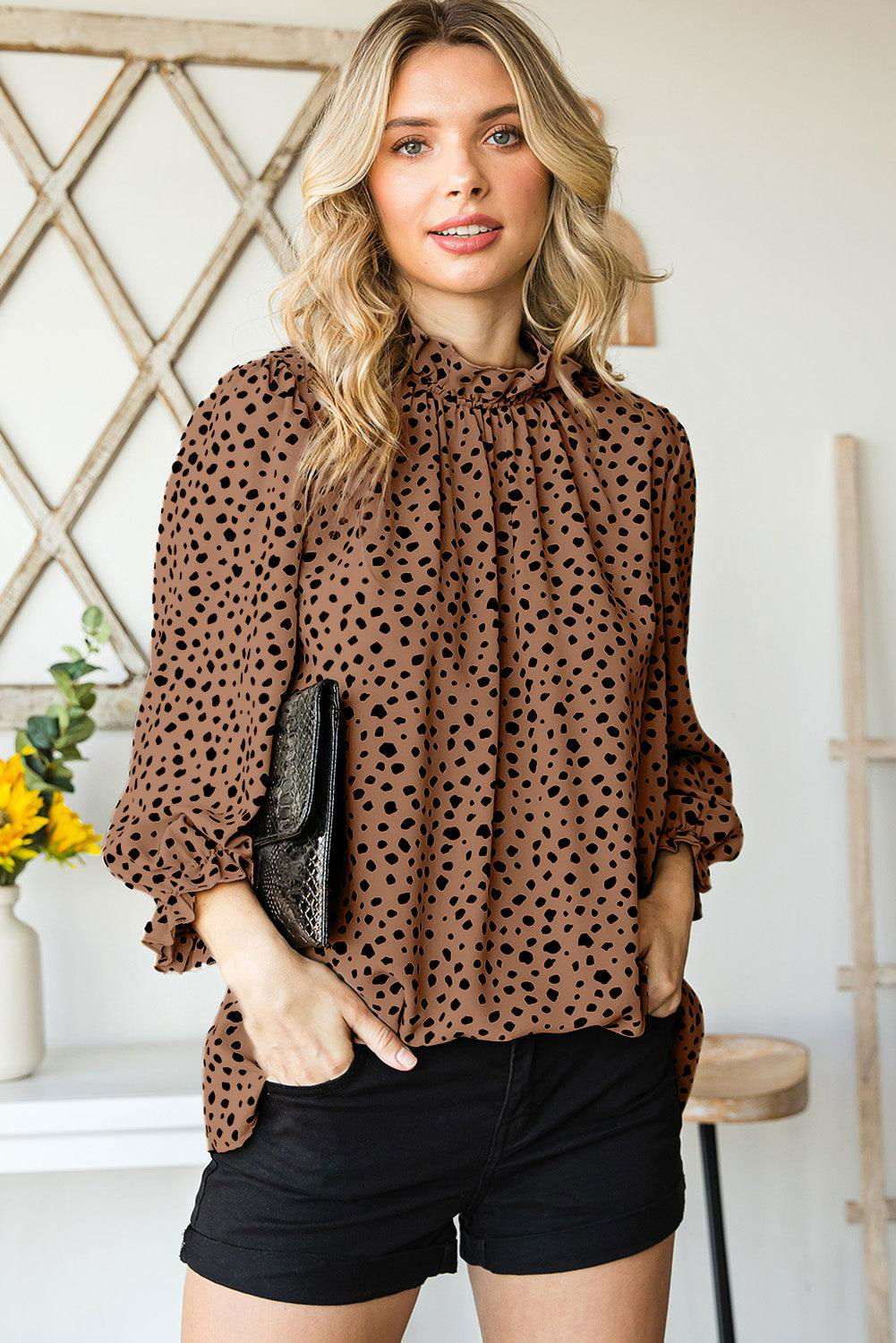 Brown Leopard Sleeves Blouse