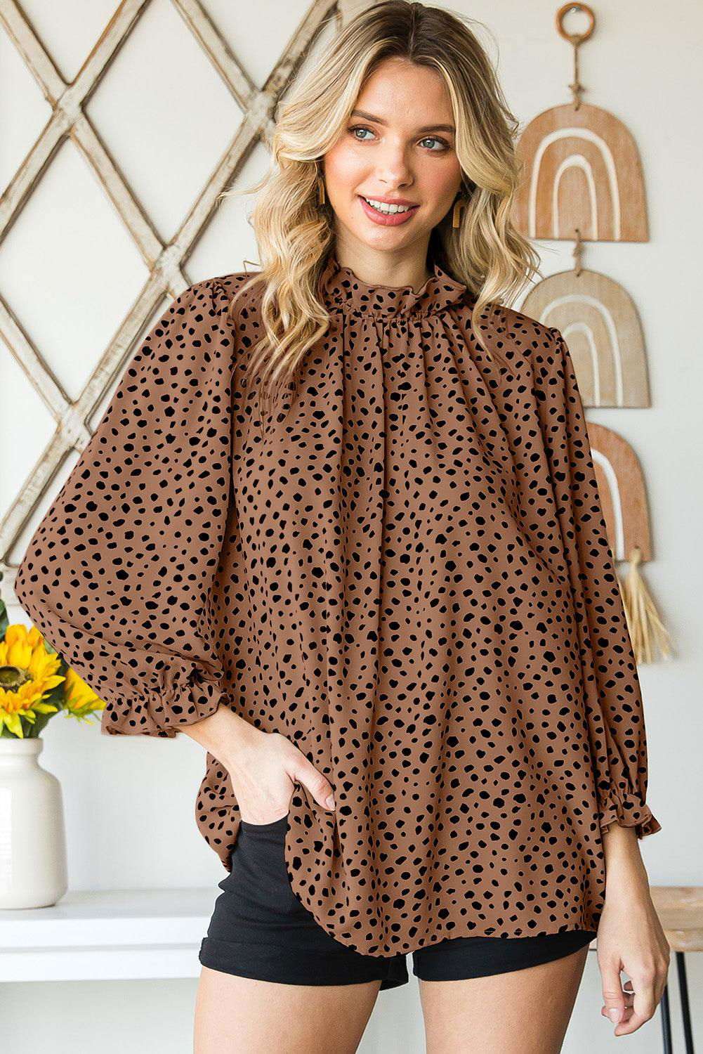 Brown Leopard Sleeves Blouse