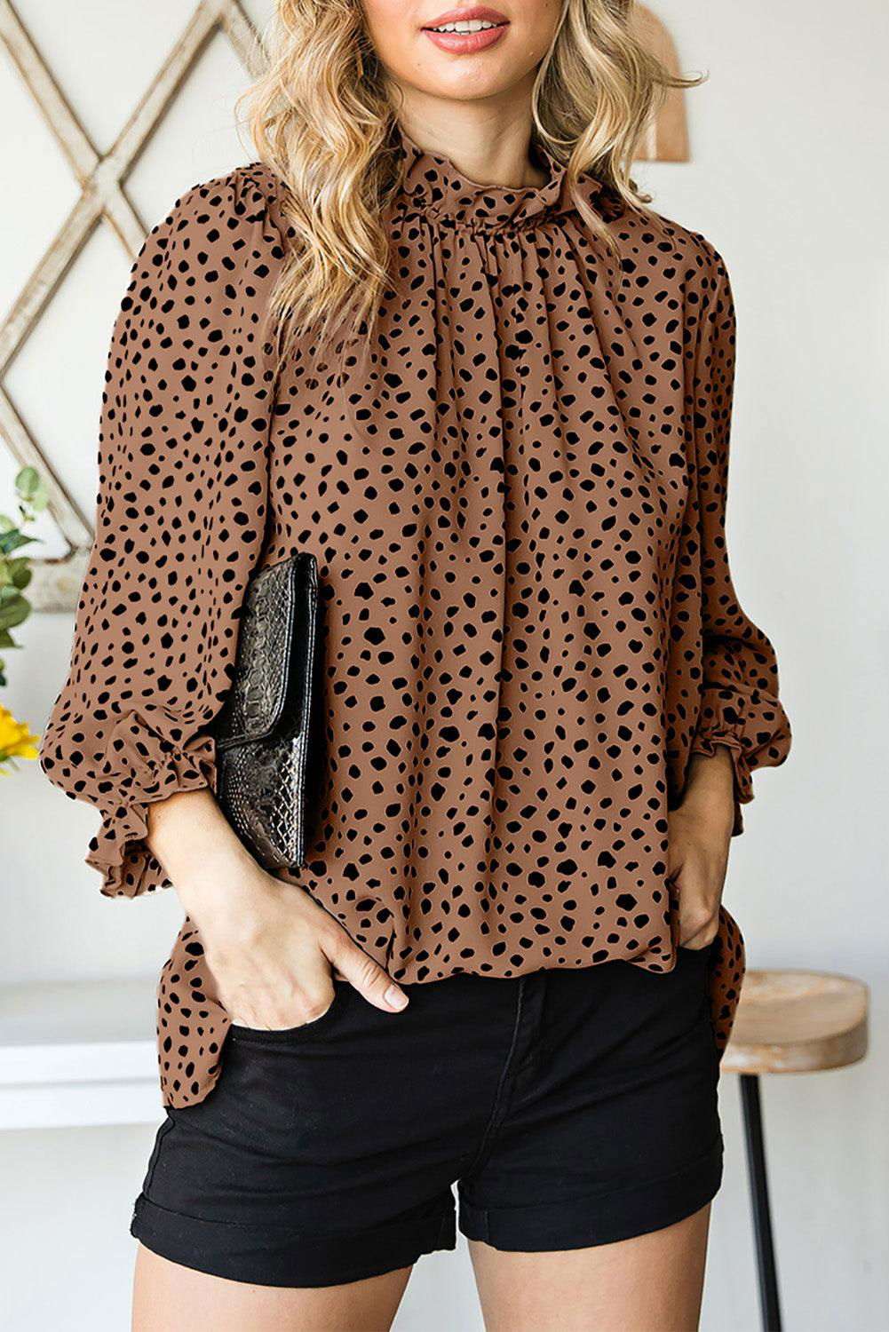 Brown Leopard Sleeves Blouse