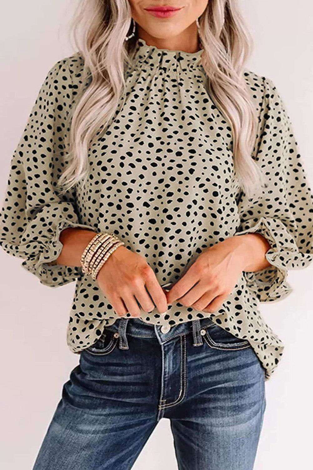 Brown Leopard Sleeves Blouse