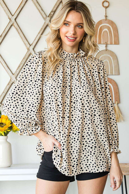 Brown Leopard Sleeves Blouse