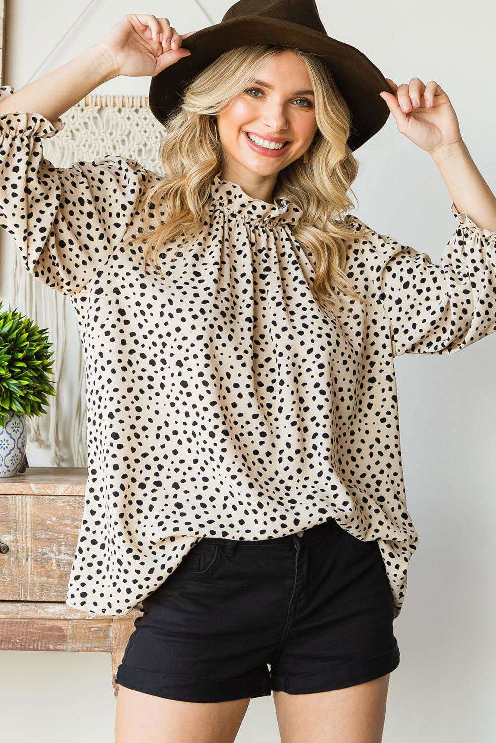 Brown Leopard Sleeves Blouse