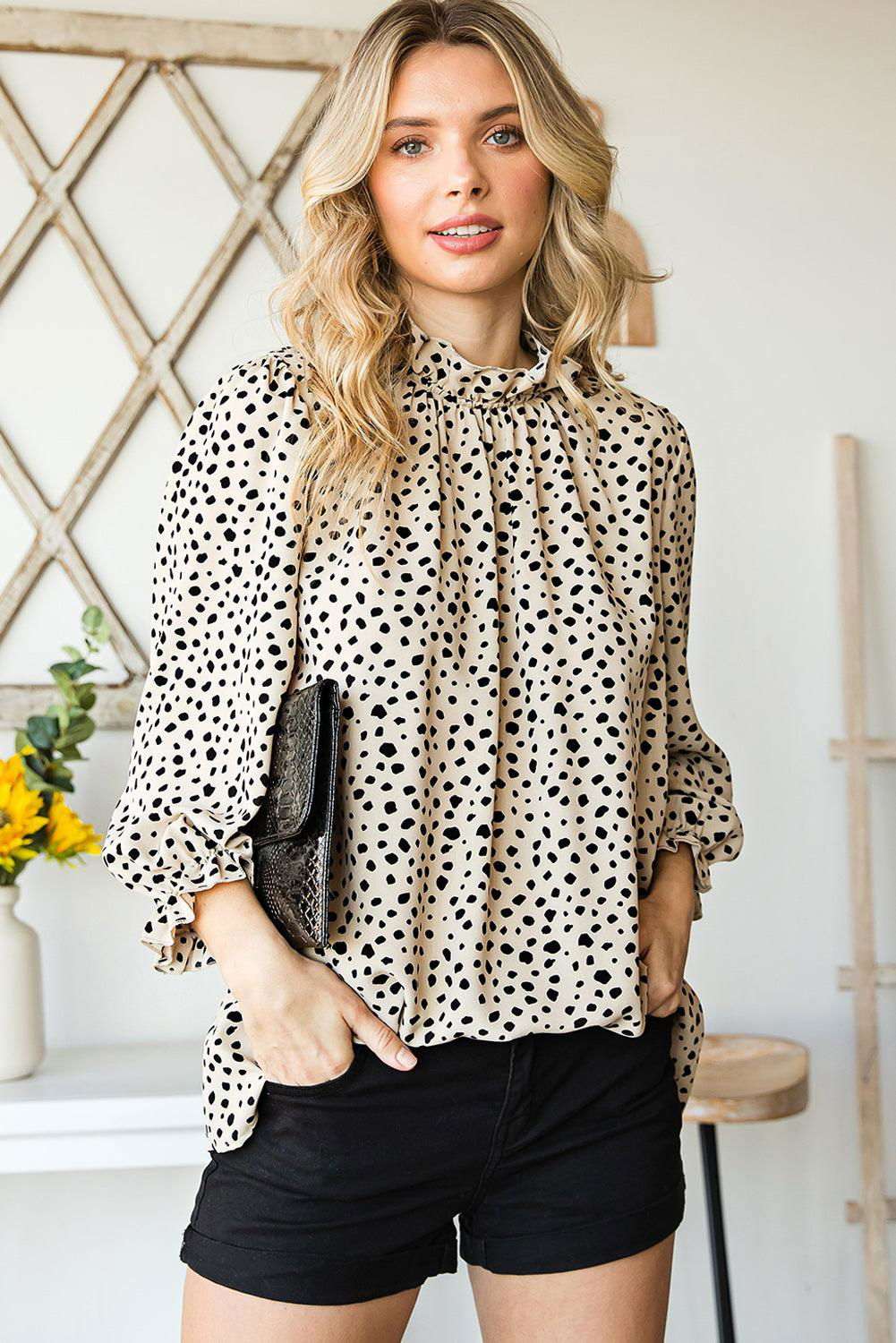 Brown Leopard Sleeves Blouse