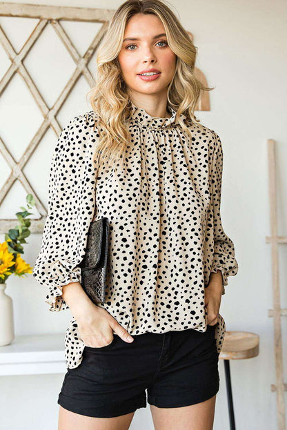 Brown Leopard Sleeves Blouse