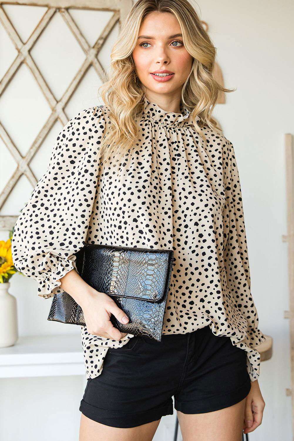 Brown Leopard Sleeves Blouse