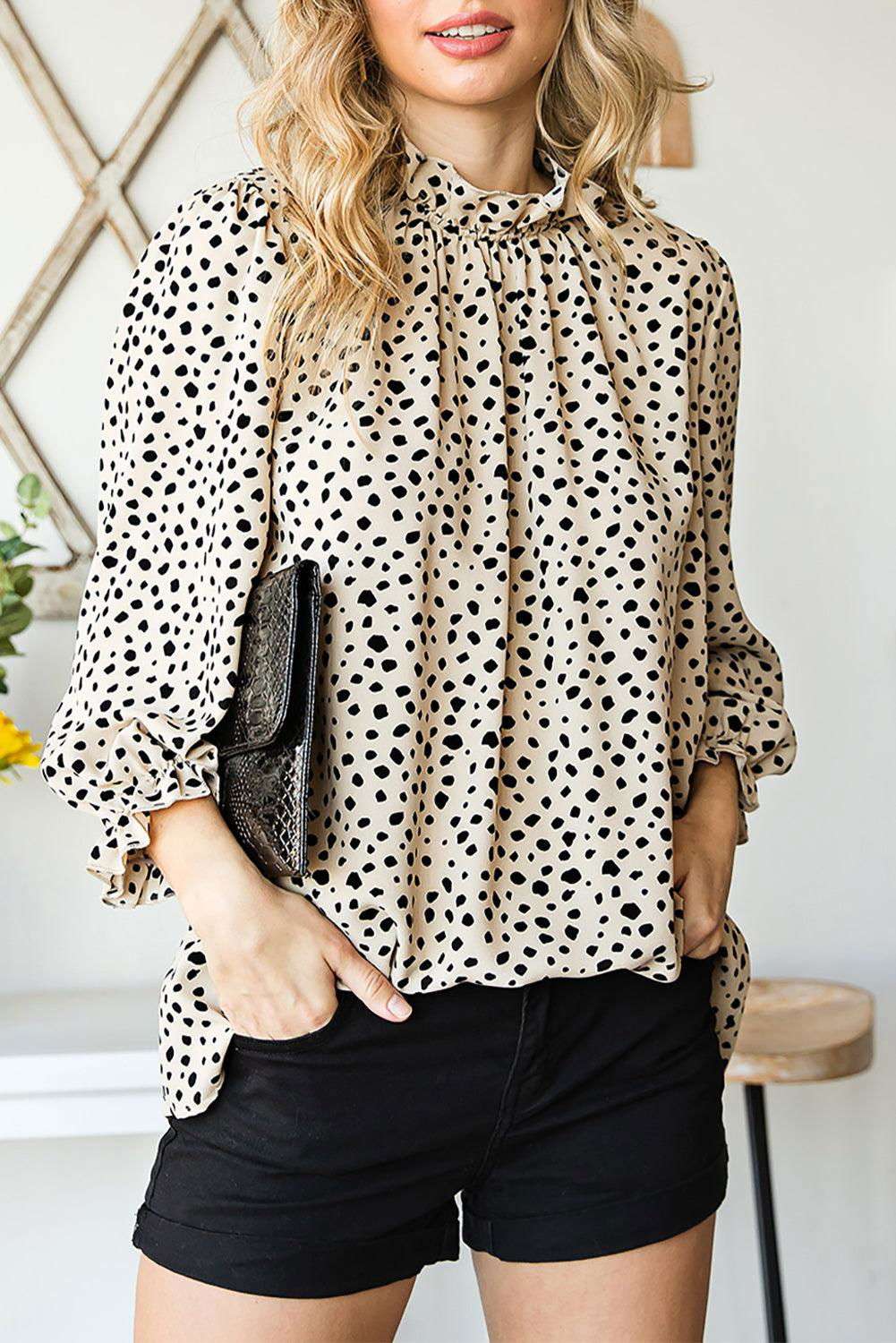 Brown Leopard Sleeves Blouse