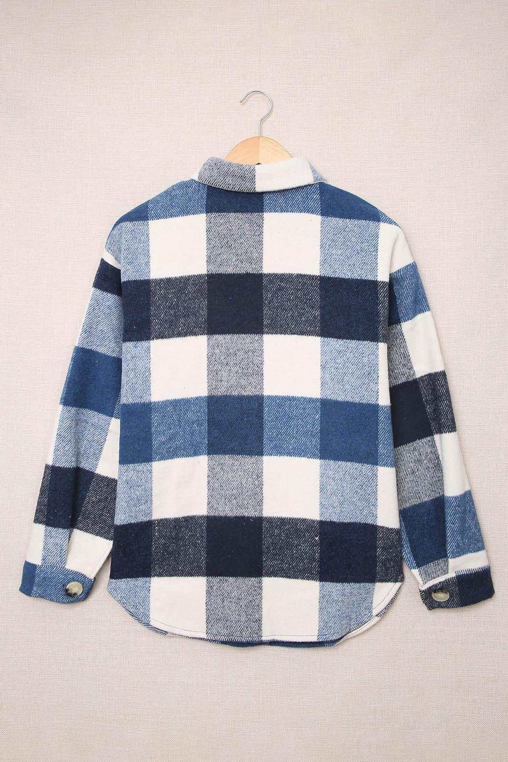 Plaid Color Block Buttoned Pocket Long Sleeve Shacket 