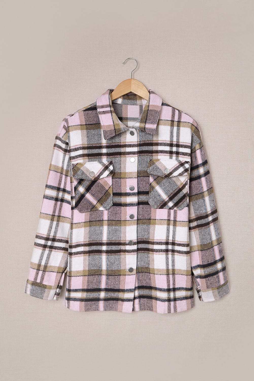 Brown Plaid Button Up Long Sleeve Flannel Shacket 