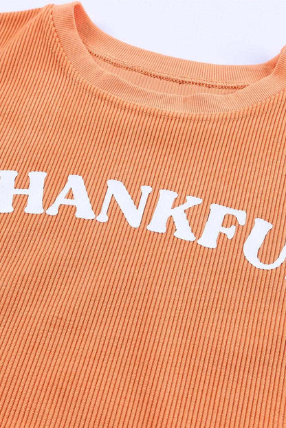 Orange Thanksgiving Thankful Casual Ribbed Corded Sweatshirt 