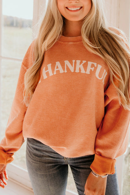 Orange Plain Drop Sleeve Crinkle Rib Oversized Sweatshirt 