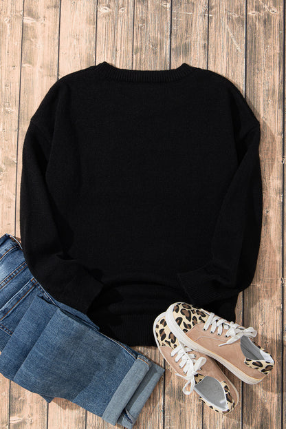 White Glitter Merry & Bright Round Neck Knit Sweater 