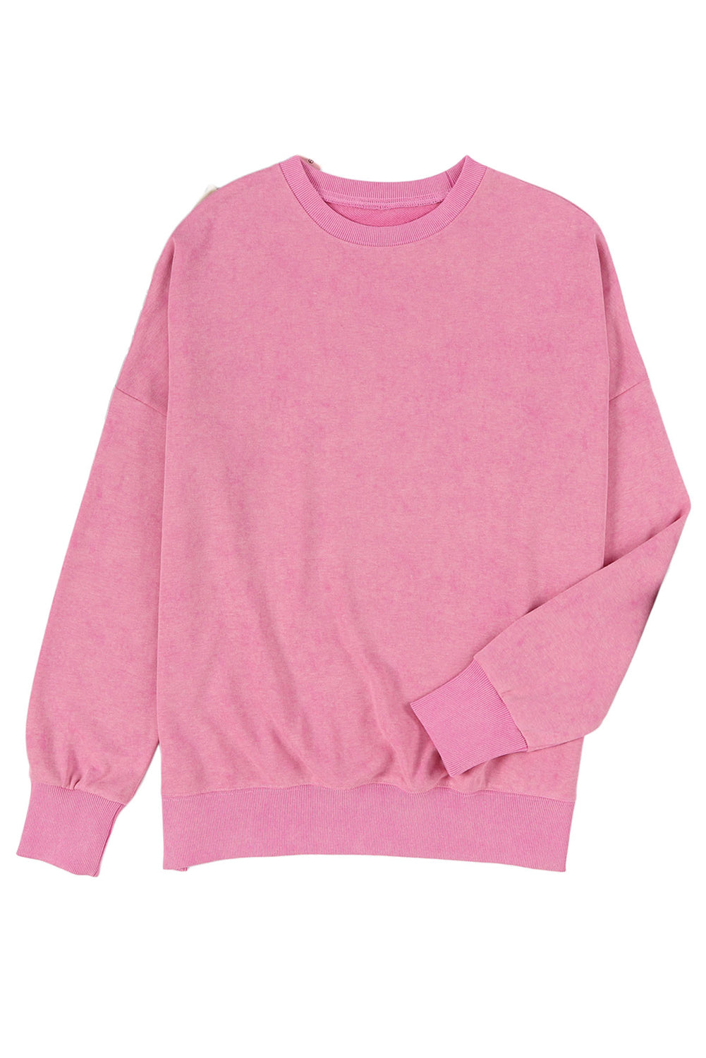 Pink Plain Drop Shoulder Ribbed Trim Oversized Sweatshirt 