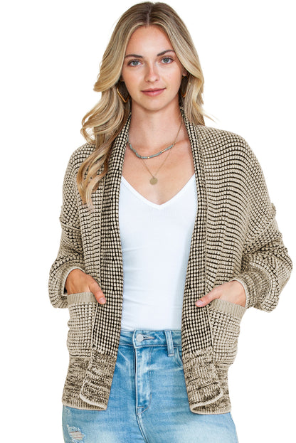 Brown Chunky Knit Pocketed Drop Sleeve Cardigan 