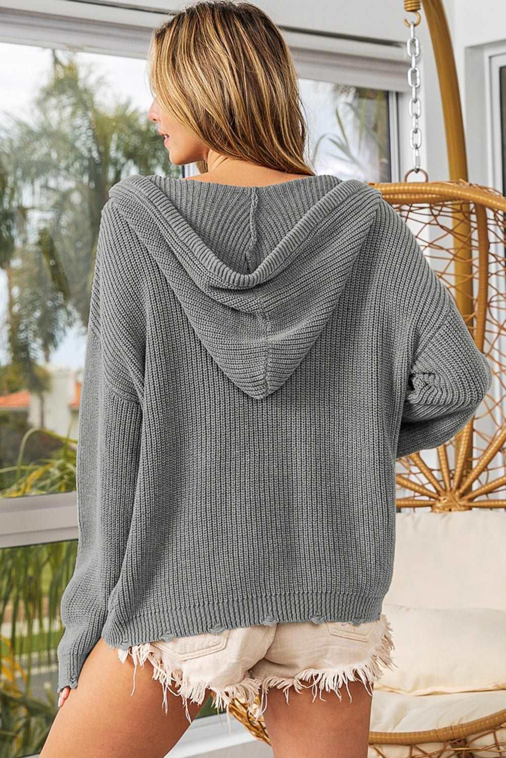 100% Cotton Distressed Kangaroo Sweater - Vesteeto