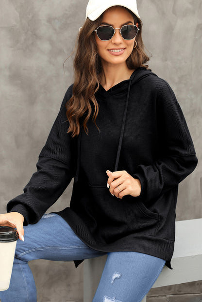 Coffee Waffle Knit High Low Oversized Hoodie 