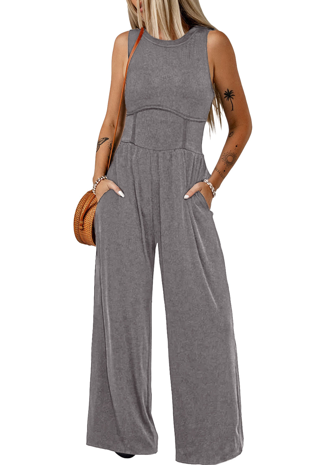 Black Sleeveless High Waist Wide Leg Jumpsuit 