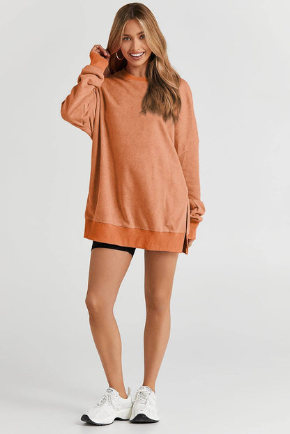 Green Plain Drop Shoulder Ribbed Trim Oversized Sweatshirt