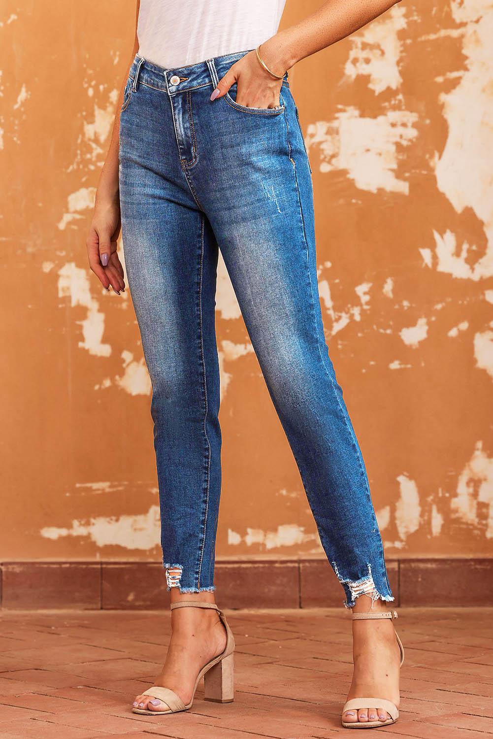 NYC Raw Hem Ankle Length Skinny Jeans - Vesteeto