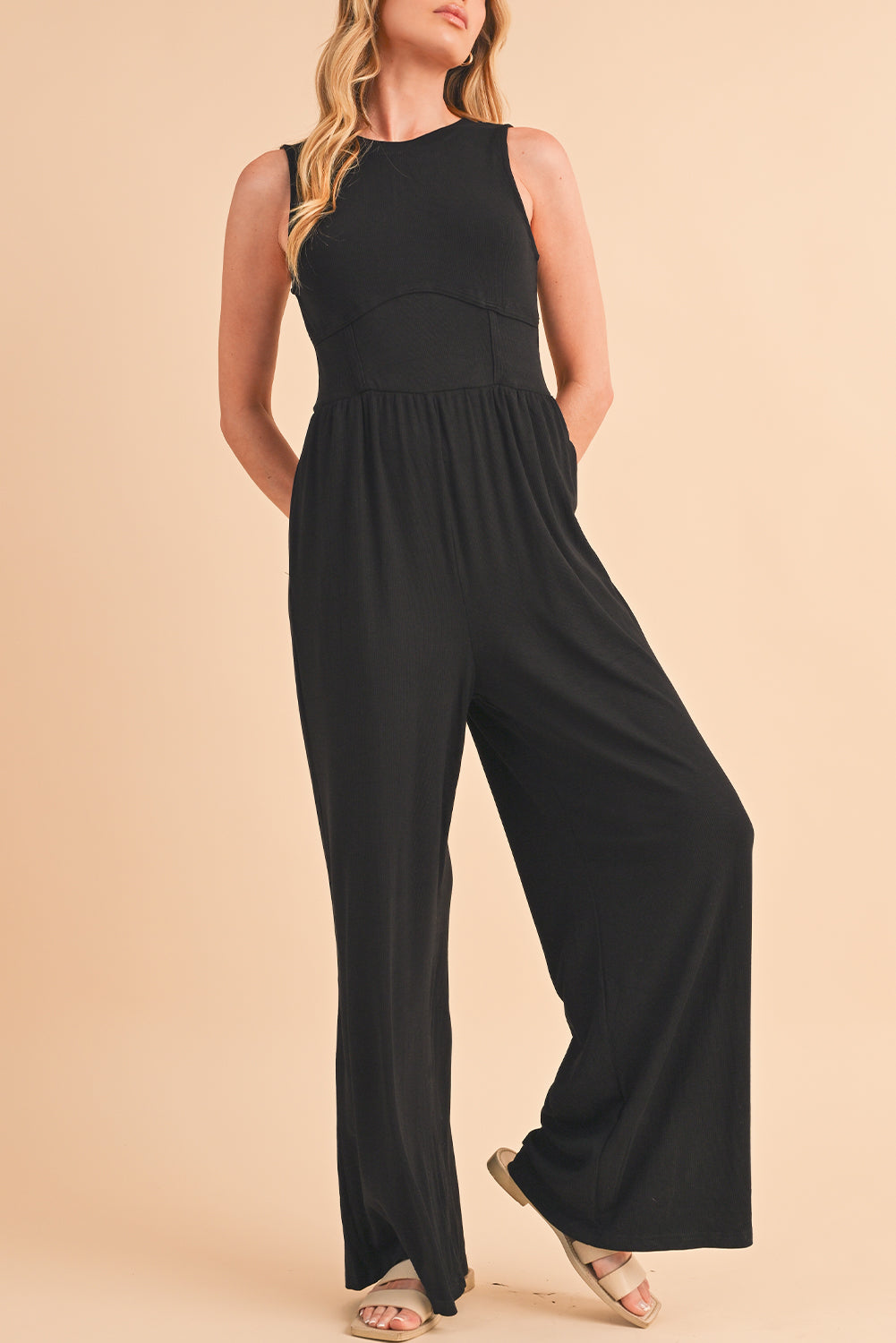 Black Sleeveless High Waist Wide Leg Jumpsuit 