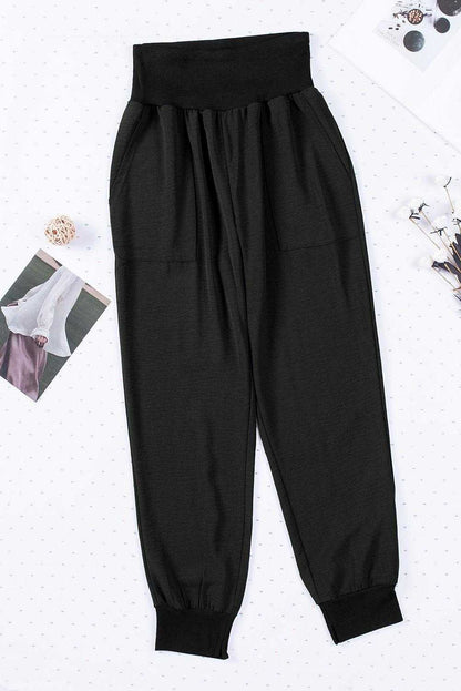 Black Casual Pocketed Tapered Elastic Waist Joggers 