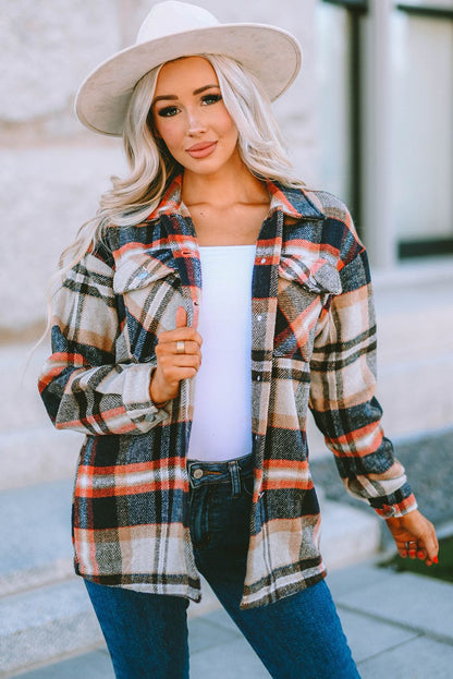 Brown Plaid Button Up Long Sleeve Flannel Shacket 