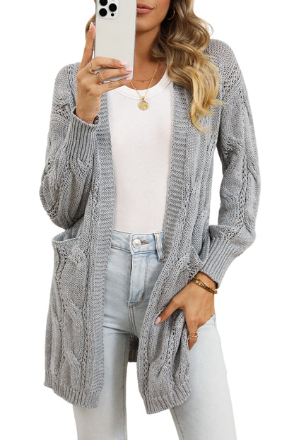 Red Ribbed Trim Hollow Knit Side Slits Cardigan 