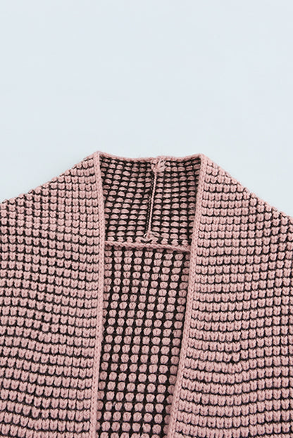 Pink Plaid Contrast Trim Casual Knit Long Cardigan 