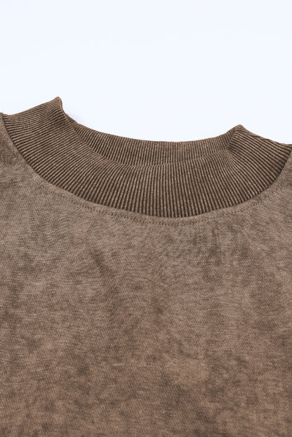 Brown Plain Drop Shoulder Crew Neck Pullover Sweatshirt 