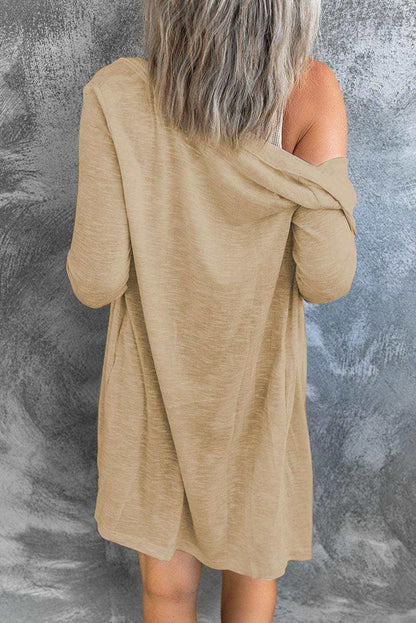 White Solid Button Up V Neck Long Cover Up 