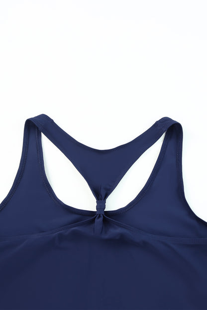 Dark Blue 3pcs Beach Sporty Racerback Tankini Swimsuit 