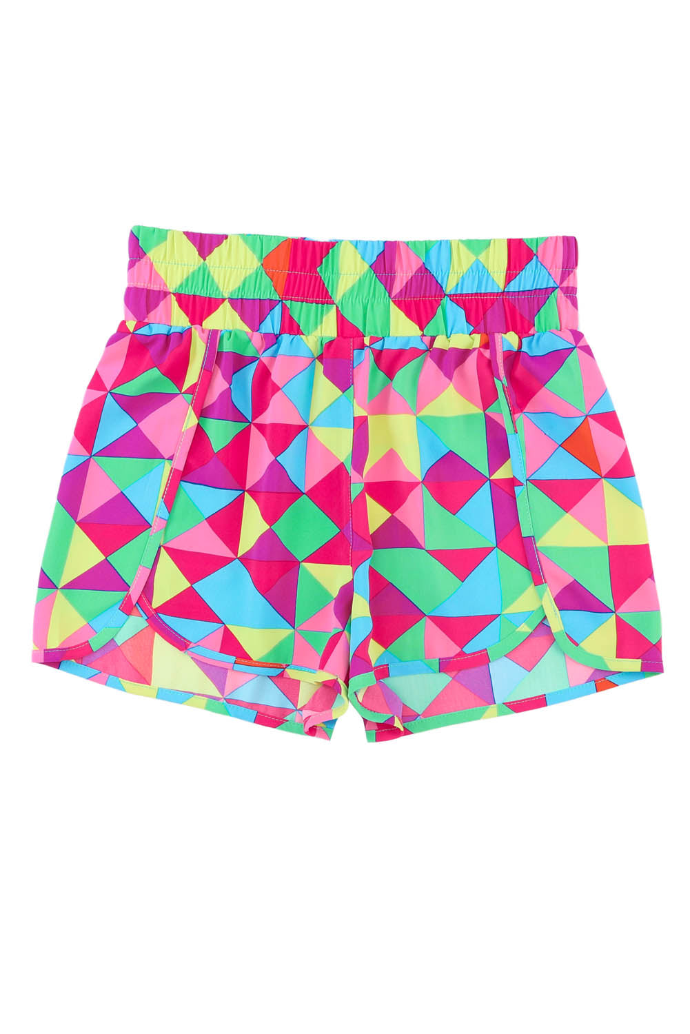 Pink Plaid Print High Waisted Athletic Shorts 