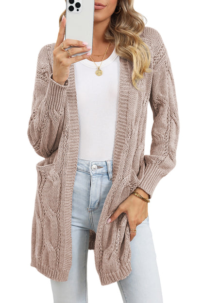 Red Ribbed Trim Hollow Knit Side Slits Cardigan 