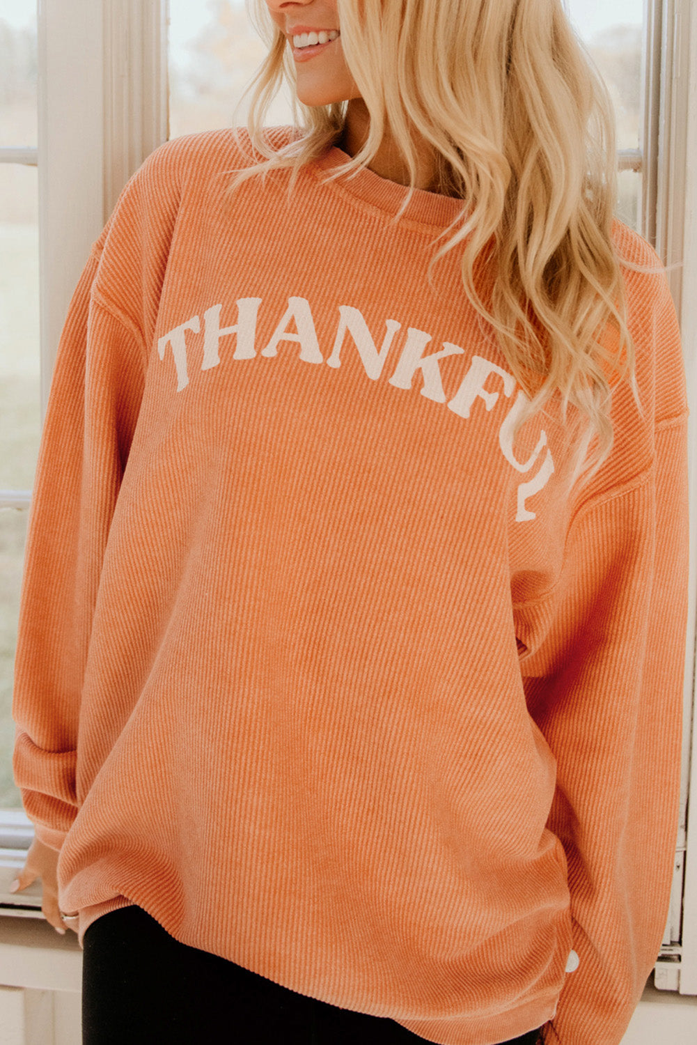 Orange Plain Drop Sleeve Crinkle Rib Oversized Sweatshirt 